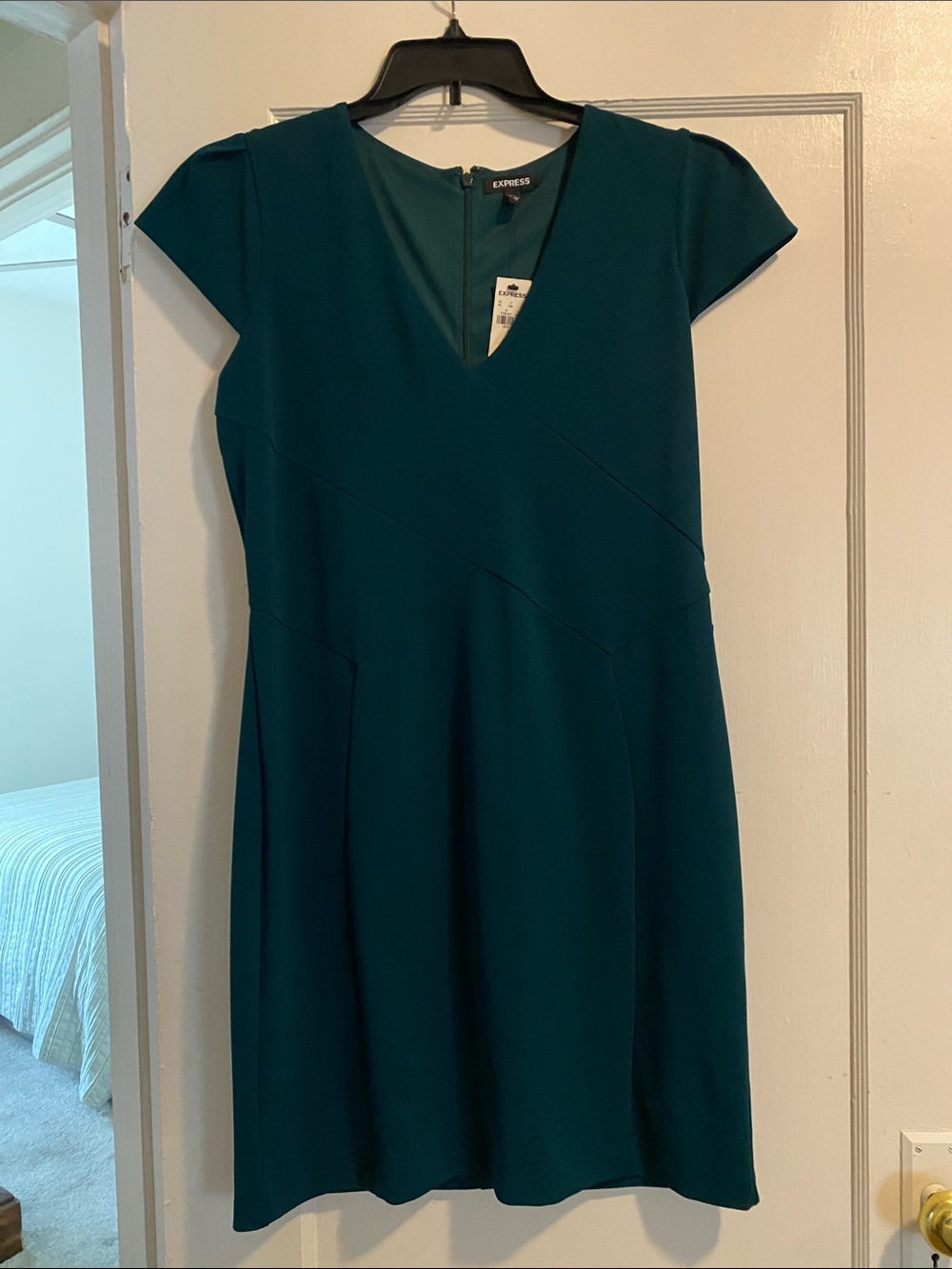 Express Teal V-Neck Cap-Sleeve Dress